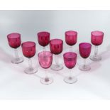 Nine cranberry wine glasses