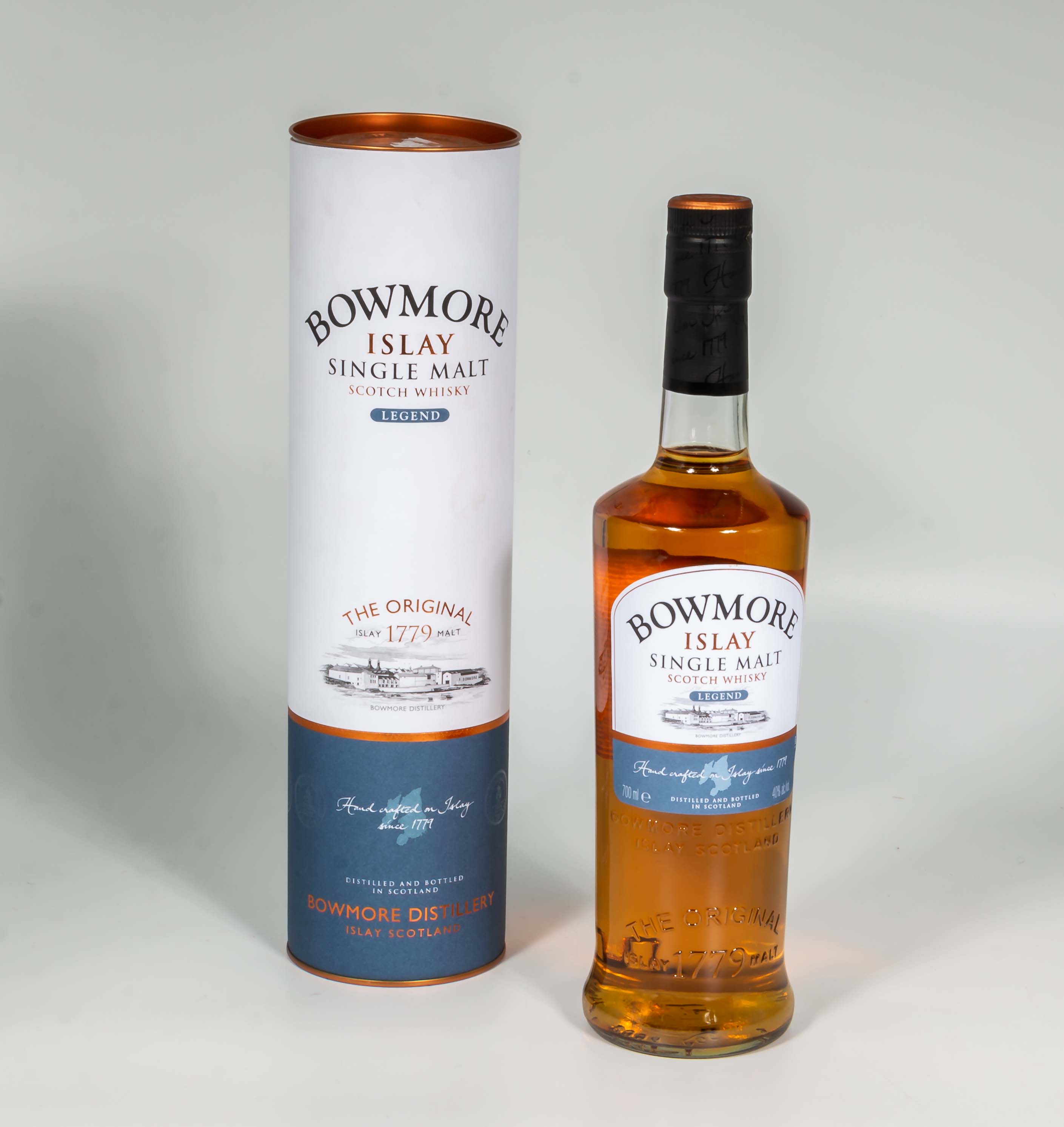 A bottle of Bowmore Legend Islay single malt whisky, The Original 1779