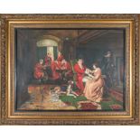 A large gilt framed oleograph on canvas. Overall size 1.2m x 1.6m