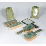 A shagreen dressing table set and two picture frames