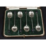 A cased set of six Mappin and Webb silver coffee bean spoons Sheffield 1926