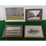 A photograph of old Hawick, two prints and a watercolour of North Berwick