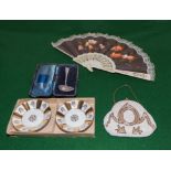 A fan, beaded purse and two others