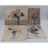 Four unframed watercolours depicting still life, unsigned