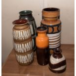 Five assorted West German pottery vases