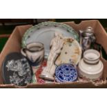 A box containing assorted pottery