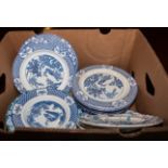 A quantity of blue and white transfer printed plates and dishes