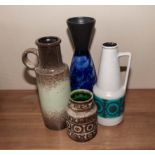 Four assorted West German pottery jugs