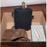 A vintage Kodak camera, water bottle and a box