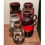 Five assorted West German pottery vases