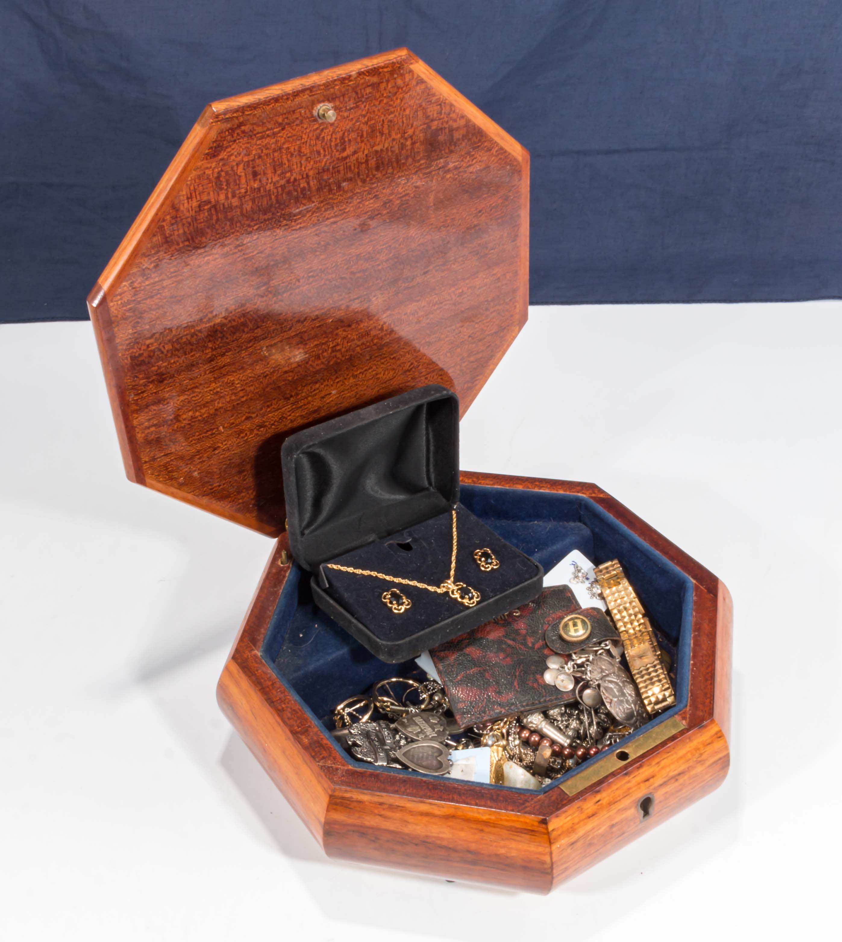 A musical jewellery box and contents