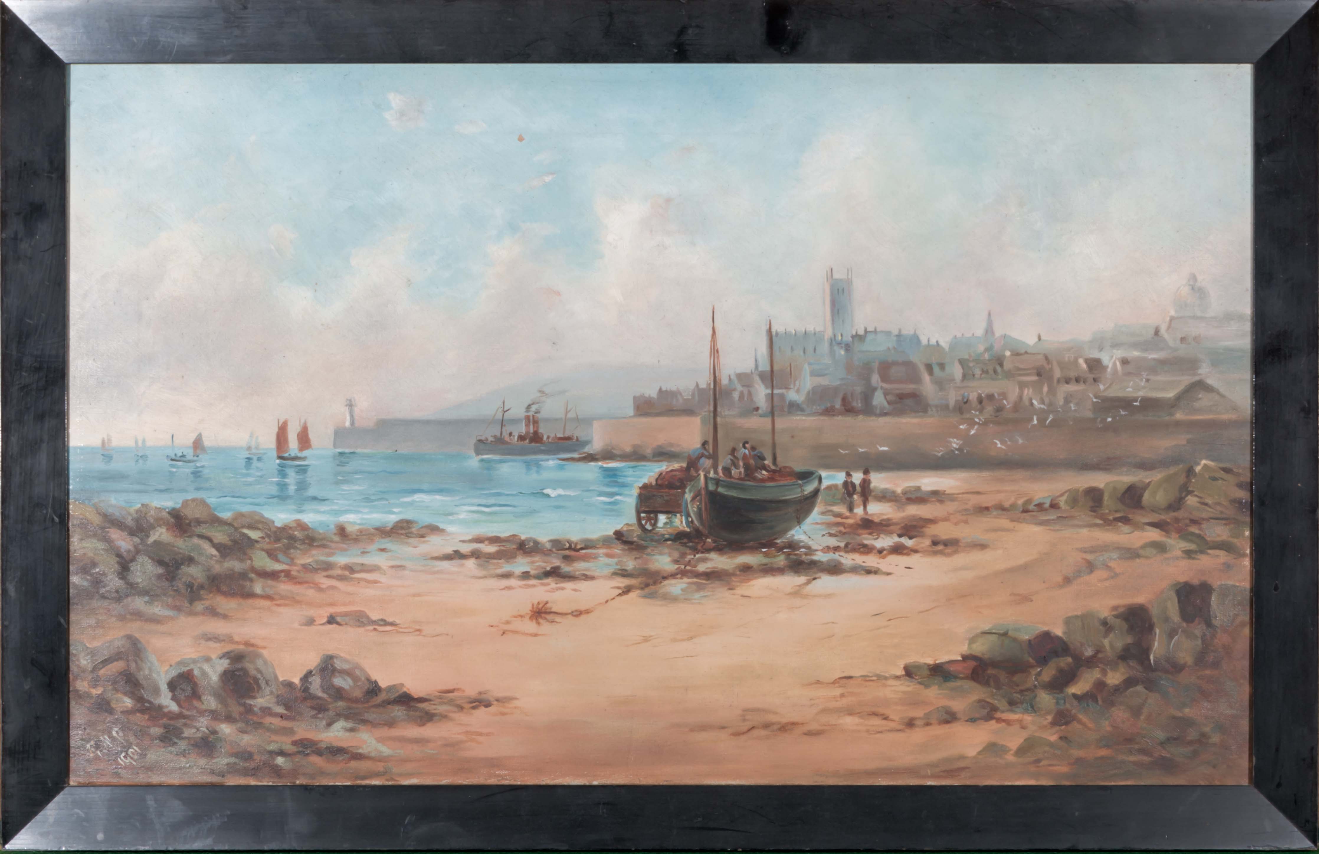 An early 20th century oil on canvas of a marine scene