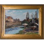 Dorothy W Moore (1897-1973) A framed oil on canvas depicting Eyemouth harbour, signed and dated