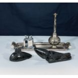 Two coal carvings, a Ronson table lighter and two others
