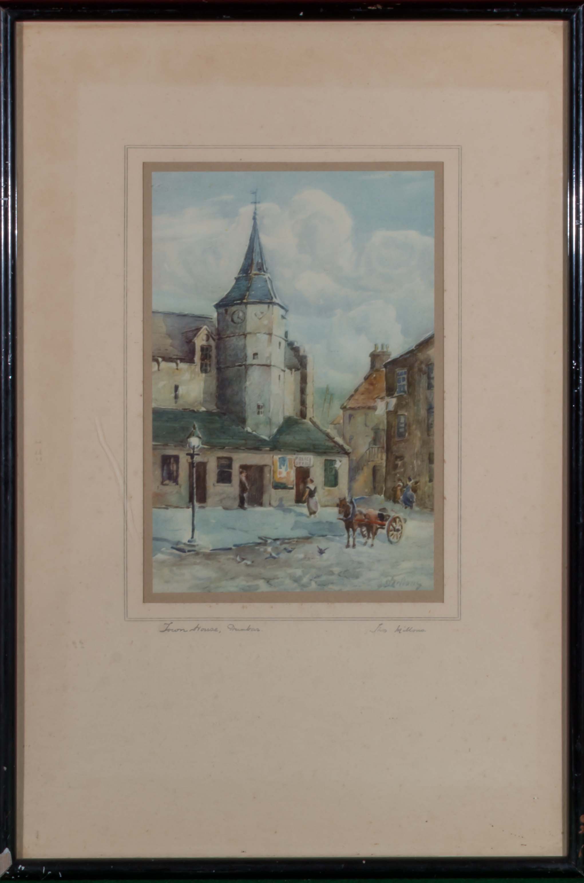 A pair of framed watercolours 'Town House Dunbar' and 'The Bridgend Leith' signed Thomas Millons - Bild 3 aus 3