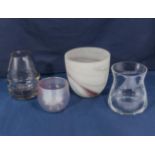 Three glass bowls and a1970's Peter Tysoe glass bowl