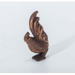 Hand-carved hardwood netsuke of a Japanese bantam cockerel