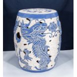 A Chinese blue and white garden seat