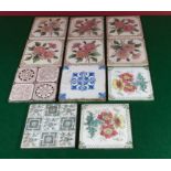 Eleven vintage decorated tiles