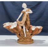 Royal Dux - Large porcelain centrepiece lady on sea shell