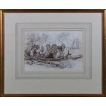 A small unsigned watercolour depicting a party of people in a boat