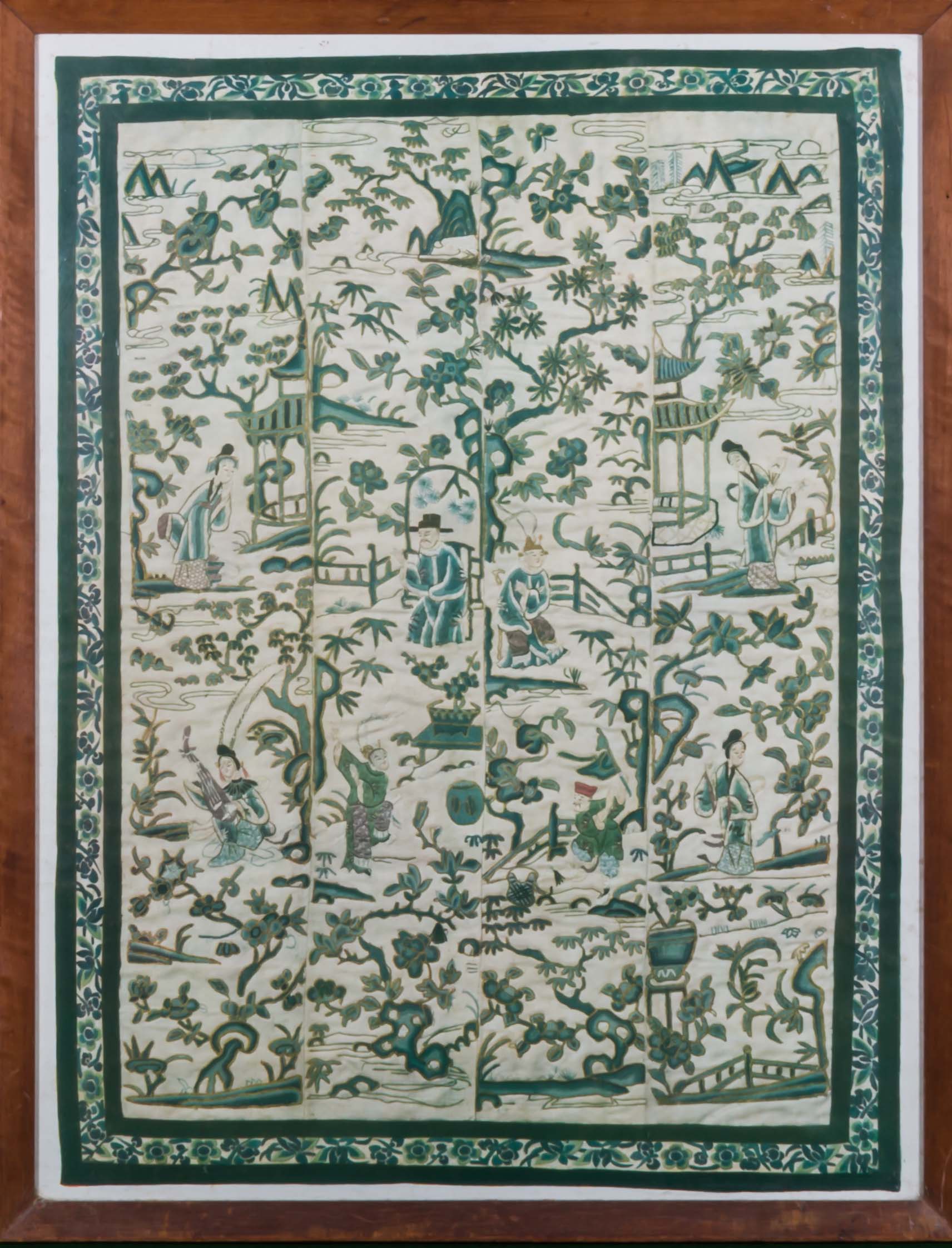 A framed Chinese silk panel together with a framed print - Image 2 of 3