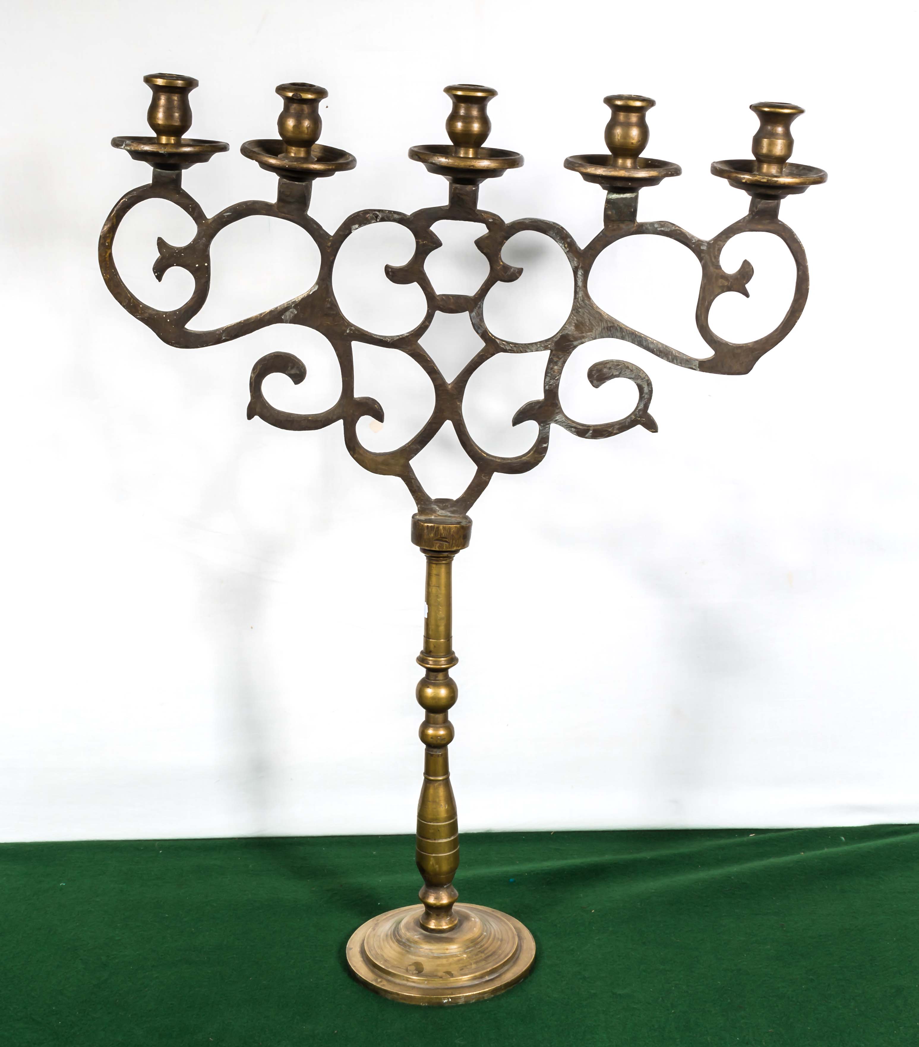 A brass candelabra