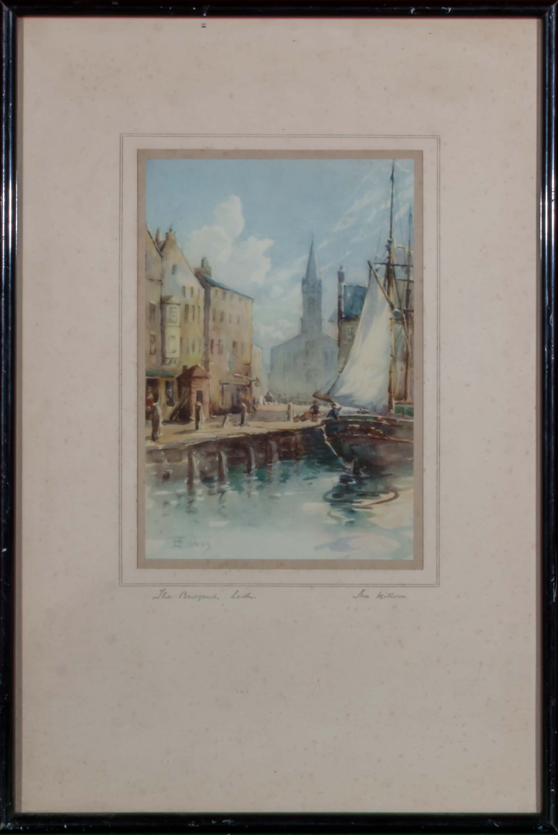 A pair of framed watercolours 'Town House Dunbar' and 'The Bridgend Leith' signed Thomas Millons - Bild 2 aus 3