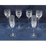 Four Edinburgh crystal hock glasses and two champagne flutes