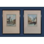 A pair of framed watercolours 'Town House Dunbar' and 'The Bridgend Leith' signed Thomas Millons