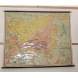 A large vintage wall map of Asia