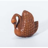 Hand-carved hardwood netsuke of a swan