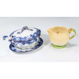 A blue and white tureen and stand together with a Carlton Ware jug