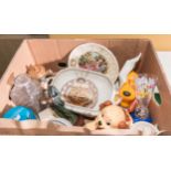 A box containing assorted pottery and glass