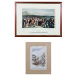 A framed St Andrews golfing print and a small unframed one