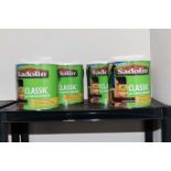 Four 2.5lts tins of Sandolin Classic all purpose wood stain