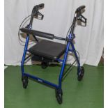 A four wheeled walking frame with brakes