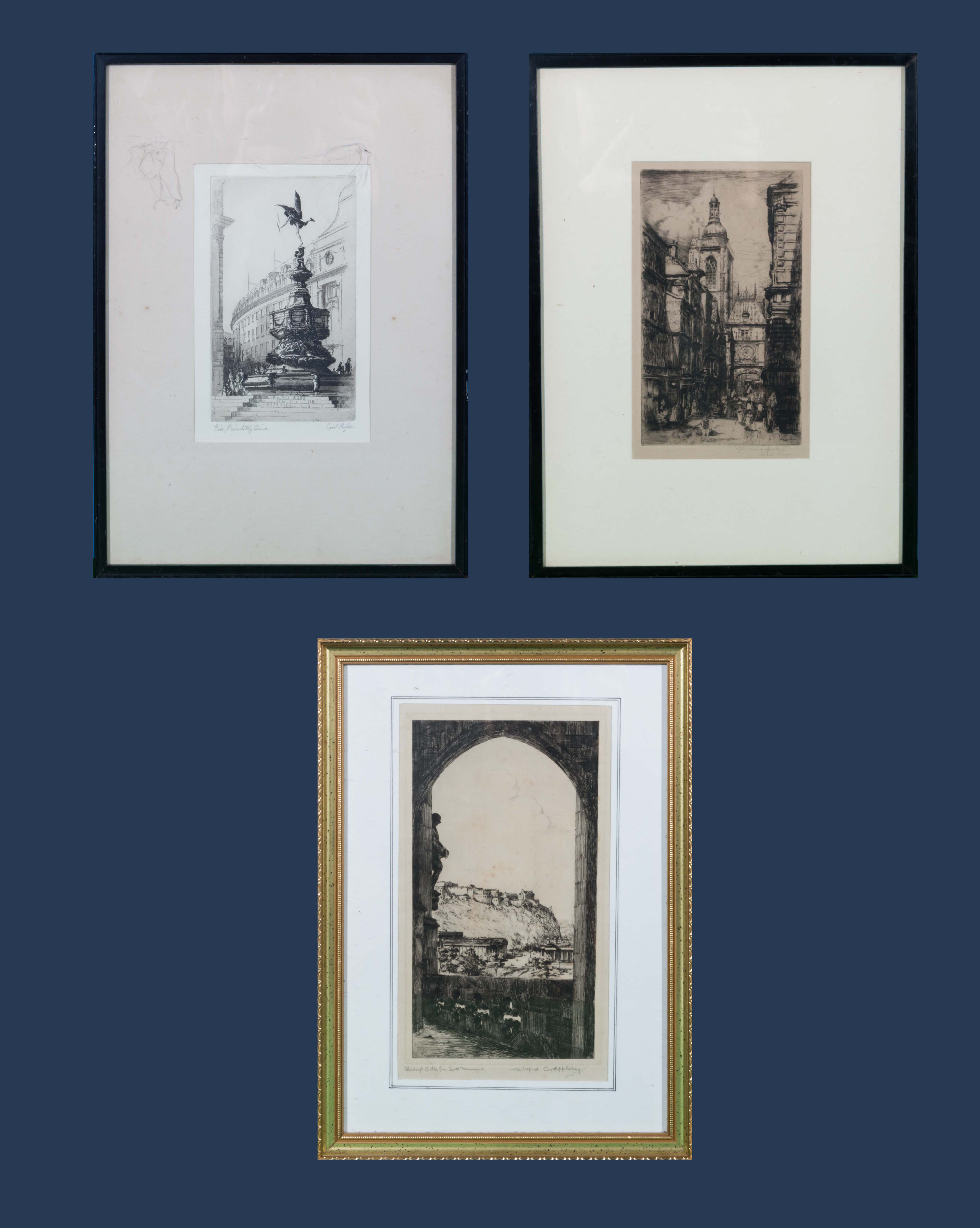 Three framed engravings