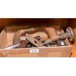 A box containing vintage woodworking tools