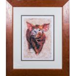 A framed print of a pig