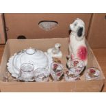 A Wally dog, muffin dish, 6 glasses and other items