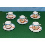 Five Oriental style coffee cans and saucers