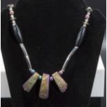 Ancient agate with silver adornments, titanium quartz necklace