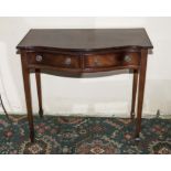 A mahogany side table with two drawers