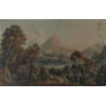 An unframed English watercolour landscape with figures