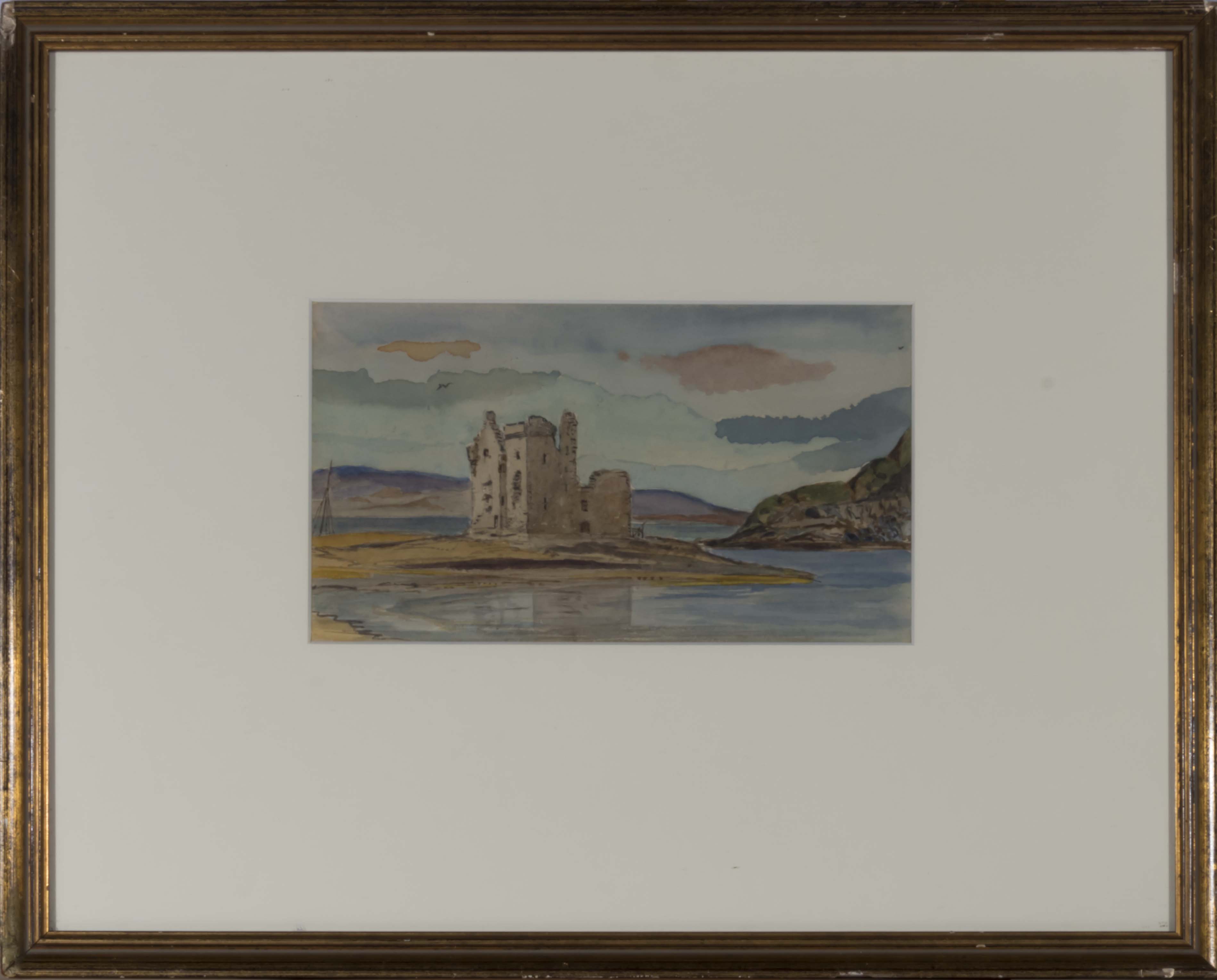 A gilt framed watercolour depicting a Scottish Castle