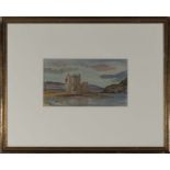 A gilt framed watercolour depicting a Scottish Castle