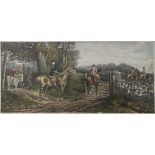 A large unframed hand coloured engraving of a hunting scene by Cecil Boult, engraved by H