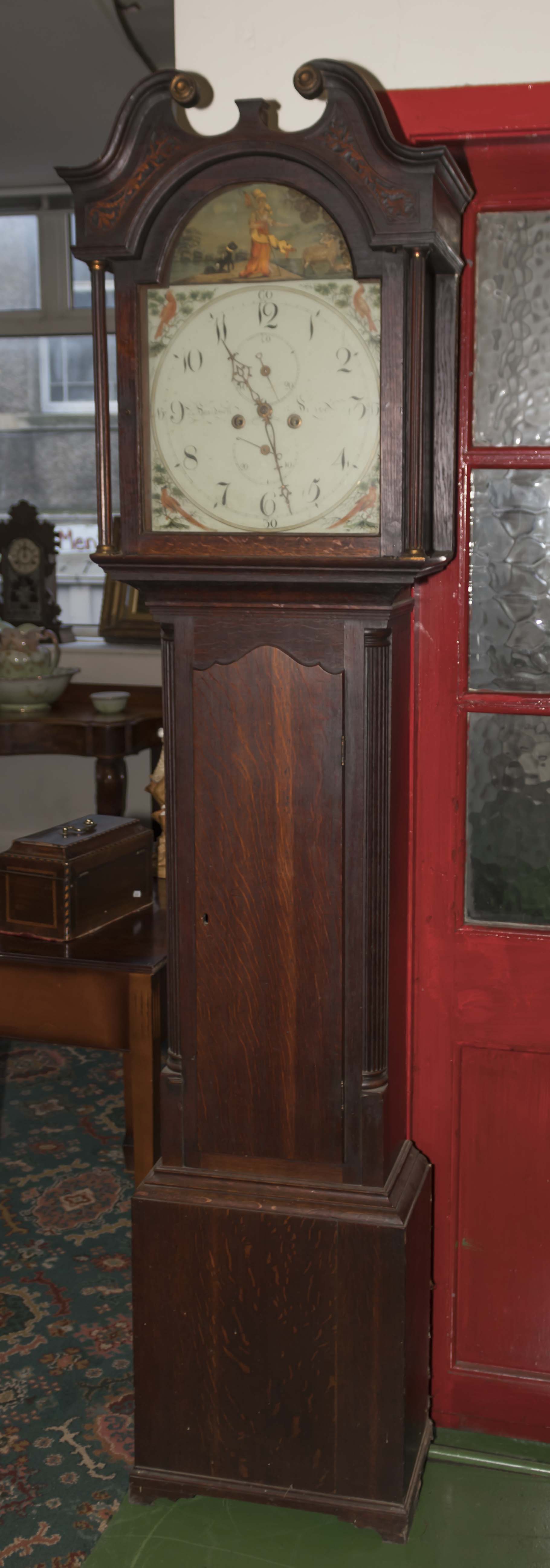 A longcase Grandfather clock with white dial and shepherdess with sheep, Ninian Davidson, Dunse, - Bild 2 aus 5
