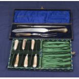 A cased carving set together with bone handled knives